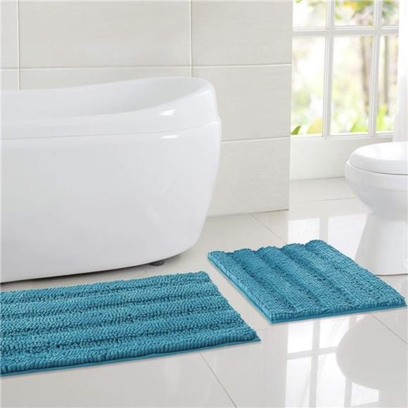 Bathroom Rugs Slip-Resistant Absorbent Soft and Fluffy Thick Striped Bath Mats - Picture 1 of 6